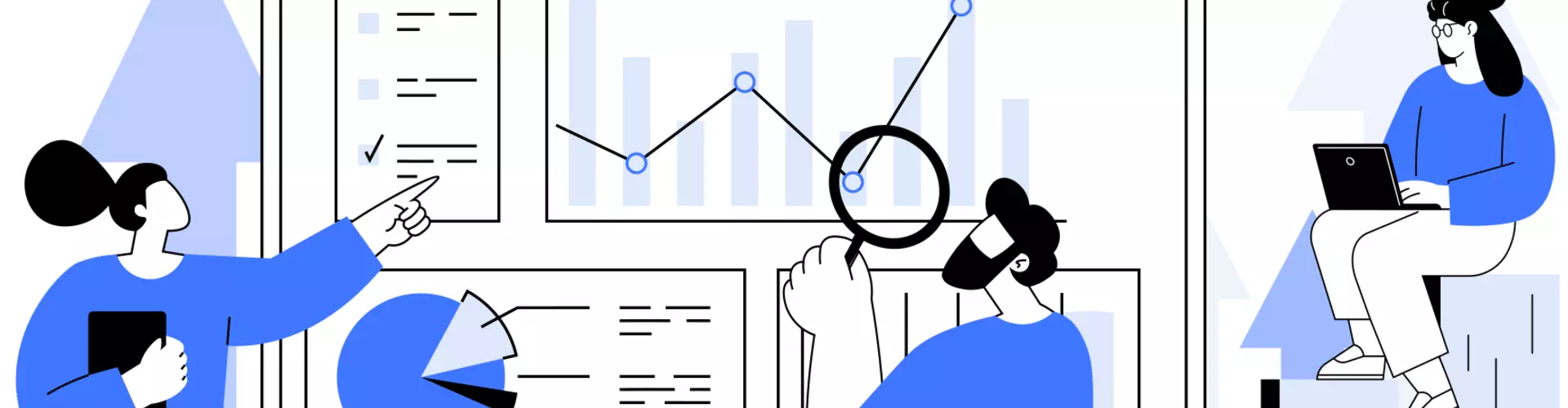 Drei Figuren, die auf eine Grafik schauen.