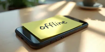 Handy mit Post-it, auf dem "Offline" steht