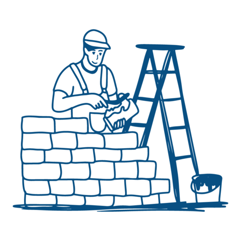 Maurer baut eine Mauer